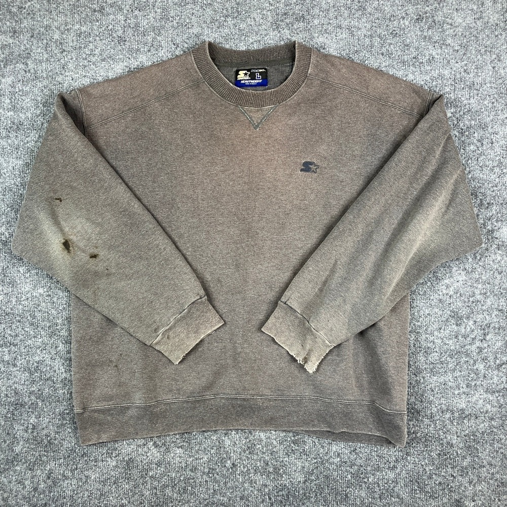 Starter Sweatshirt Mens Size L Gray Heavyweight Distressed‎ Crewneck Pullover